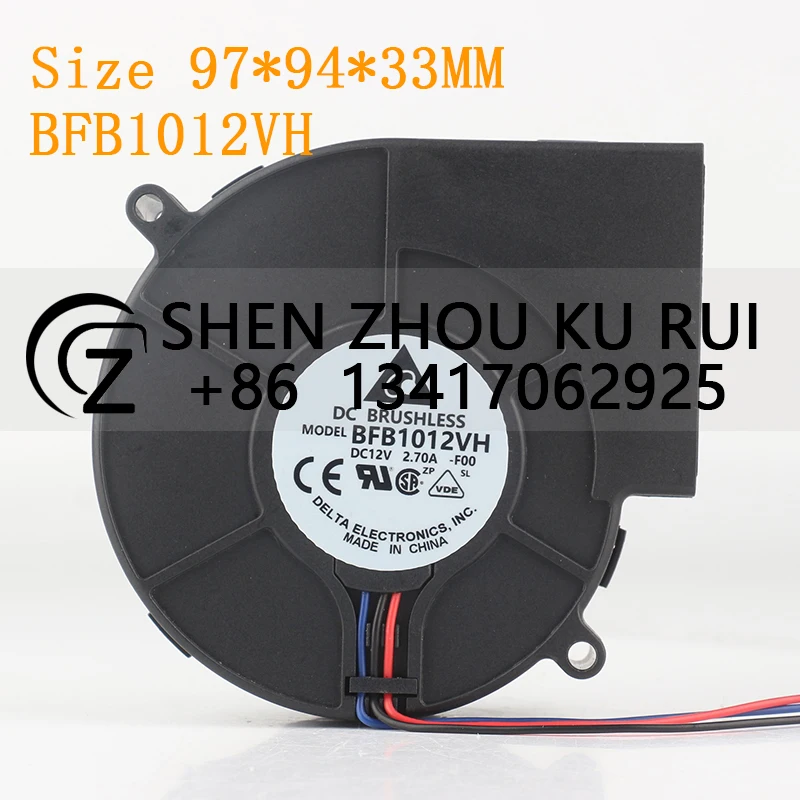 

Delta 24V 48V DC 12V 2.70A AC EC 9733 97X94X33MM 9.7CM PWM Large air volume turbine centrifugal blower BFB1012VH-F00 cooling fan