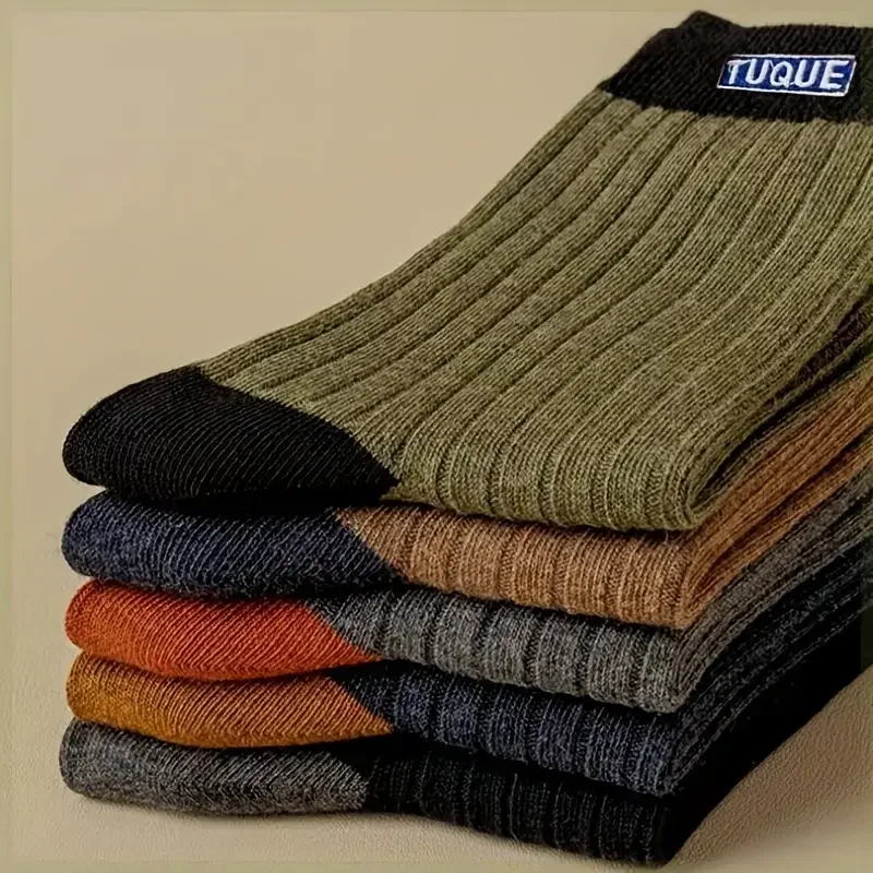 5 Pairs Men's Trendy Color Block Crew Socks, Breathable Comfy Casual Uni Socks For Men's Outdoor Wearing All Seasons Wearing