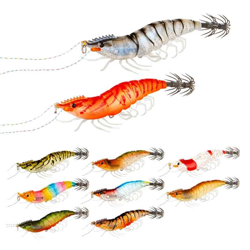 ILURE 10g/8cm Fishing Lure Simulated Wooden Shrimp 10g80mm Artificial Hard Bait 3D Luminous Squidy Sea Fishing Trout Carp Tackle