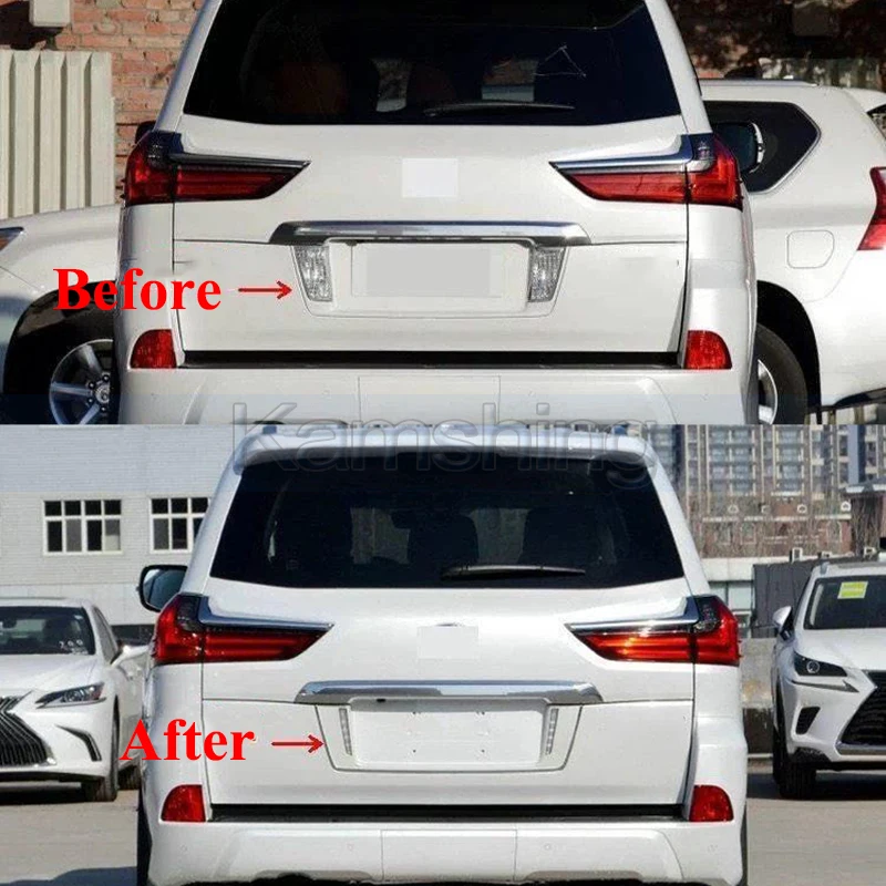 Car Rear License Panel Plate With LED Light For LEXUS LX570 LX450D 2008-2018 Car Tailgate Trunk Lift Gate Molding Guard