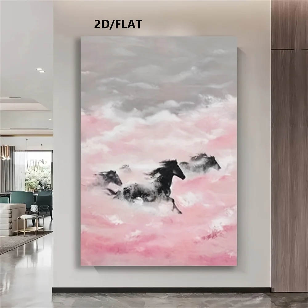 فن قماش الخيول المجردة المرسومة يدويًا - ديكور حائط بدون إطار لغرفة المعيشة أو غرفة النوم أو المكتب - طراز شمالي حديث