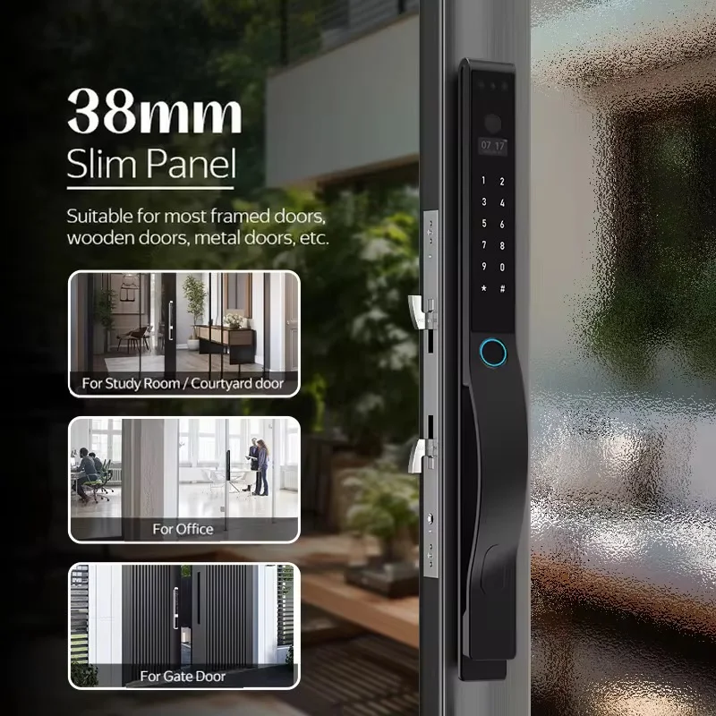 IP68 Waterproof 3D Face Recognition Tuya App Swing Sliding Door Lock Digital Fingerprint Password Smart Door Lock With Camera
