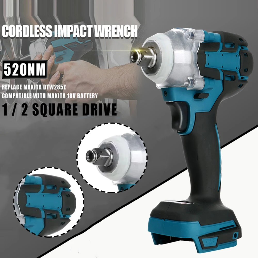 1/2 inch 520NM Brushless Cordless Electric Impact Wrench Power Tools Compatible Makita 18V Battery Wrench with Toolbox Set