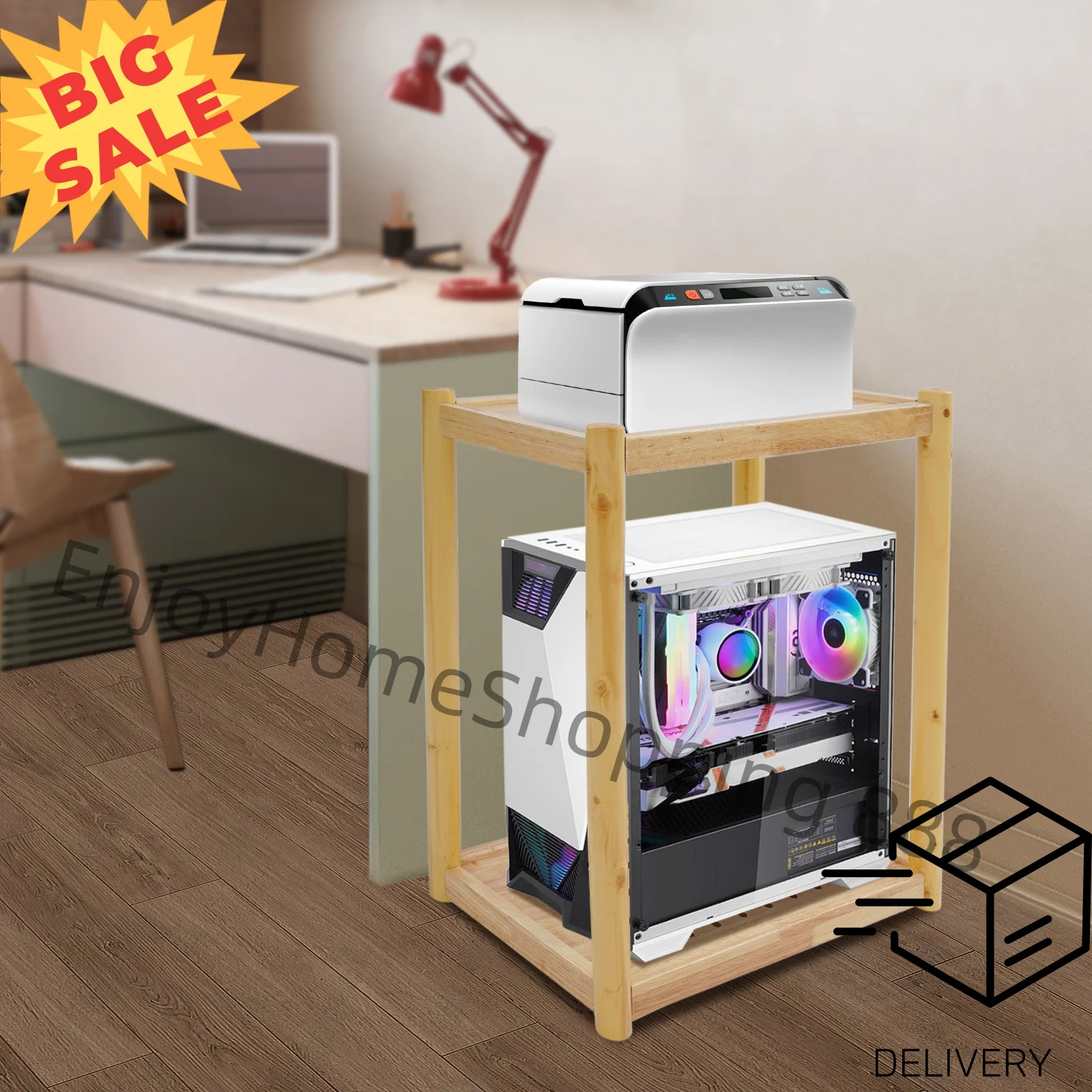 2-Tier Wooden Printer Stand - Compact Desk Organizer for Home Offices, Schools & Workspaces, Ideal for Professionals & Students