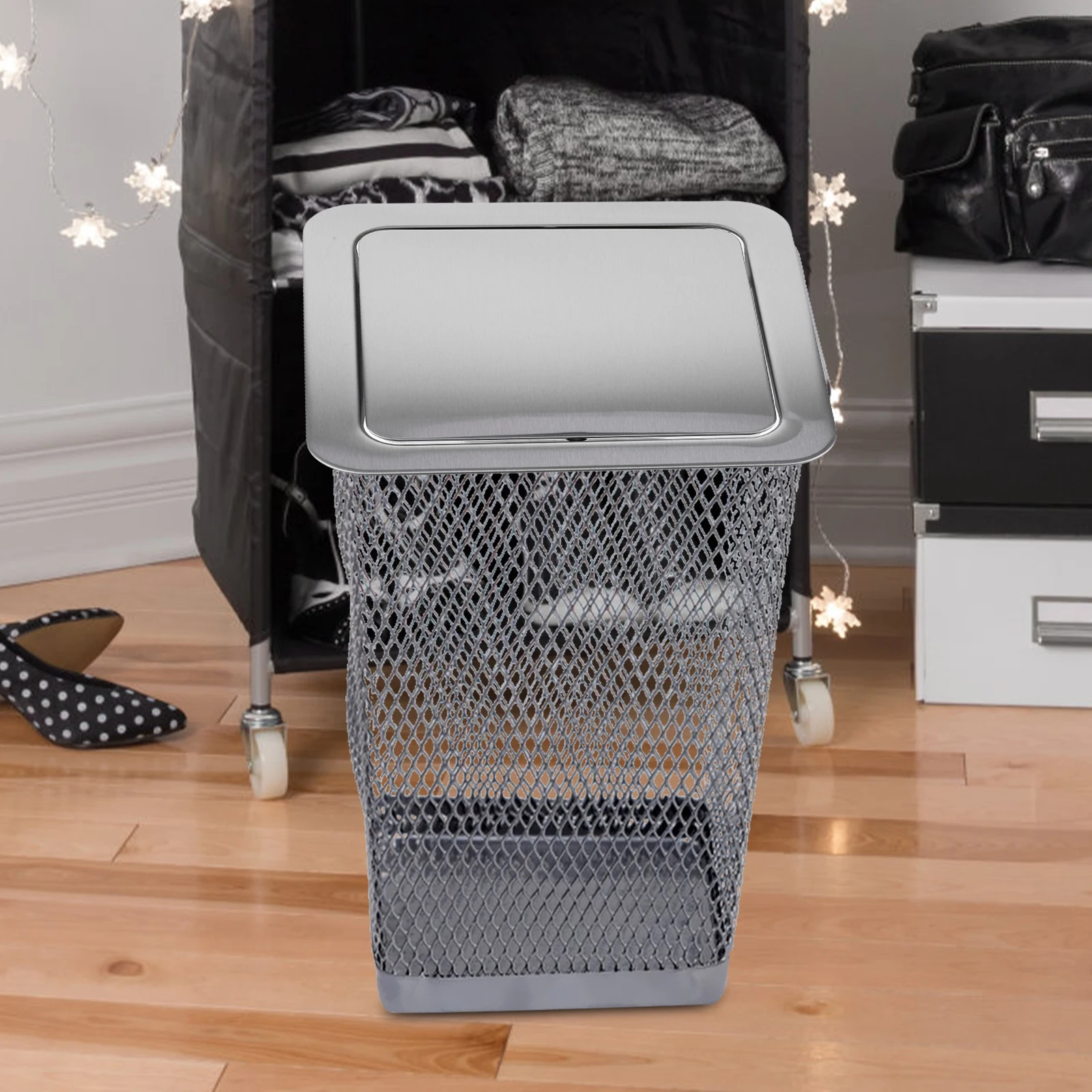 

Stainless Steel Trash Can Lid Recessed Countertop Garbage Built-In Flap Cover For Kitchen Bathroom Office Workshop Cabinet