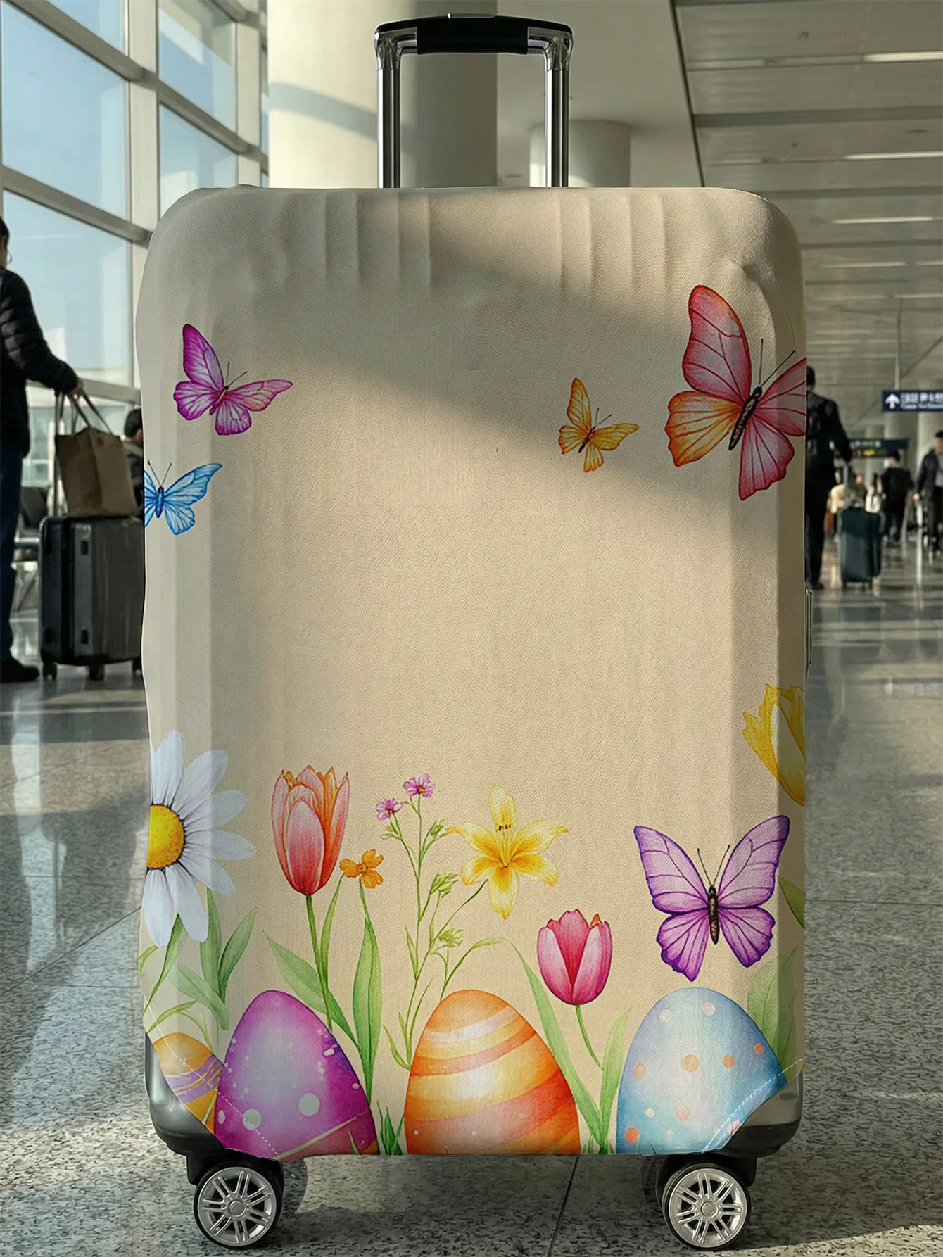 

Чехол для багажа с пасхальным акварельным рисунком: цветы, бабочки, яйца, подходит для чемоданов 18-32 дюймов, чехол на ручку чемодана, аксессуар для путешествий