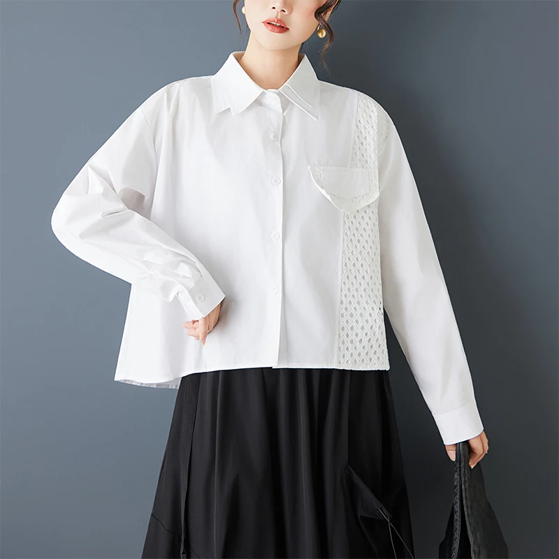 Faionable Loose Me Patchwork irt Onregelmatig Casual Japanse Sle Veelzijdige individuele top Enkele knop Dames irt