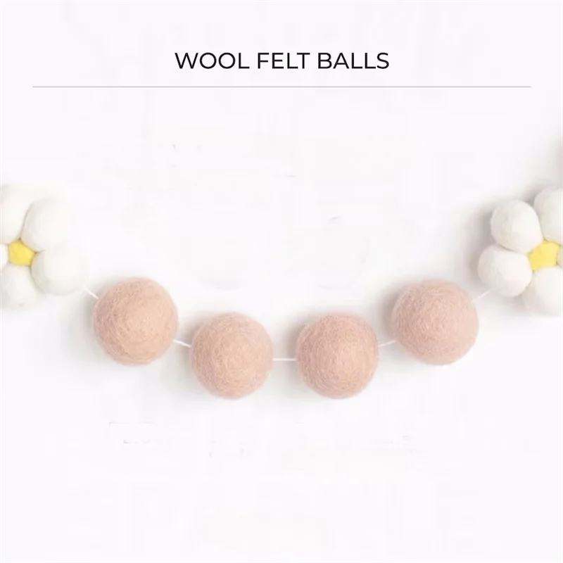 Nordic Style Handmade Pink/Green Wool Balls Daisy Flower Garland Shelf Decoration Wall Hanging Wool Balls Pink Daisy Wreath Holiday Christmas Wedding Thanksgiving Wall Decoration Garland Tent Curtain Decoration Hanging view 5