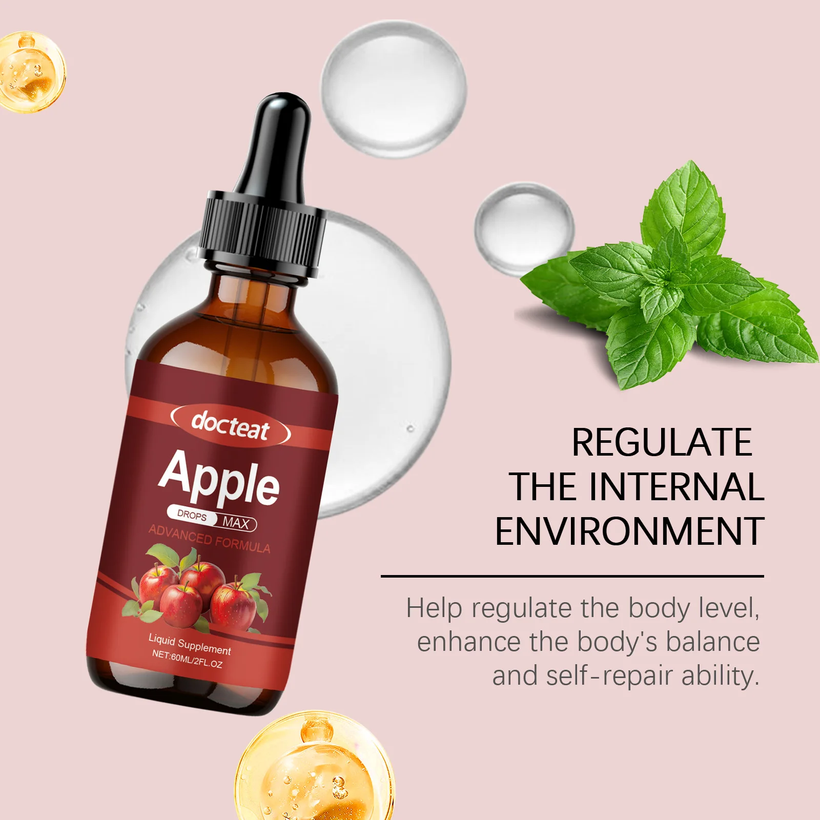 Organic Apple Detox Oral Drops Boost Daily Energy Detoxify Body Improve Digestion Weight Management Liquid Dietary Supplement