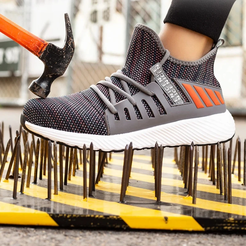 Plus Size36-48 Man Women Safety Hiking Shoes Mesh Sneakers Anti Smashing Anti Piercing Toe Cap Anti Slip Outdoor Work Shoes 591