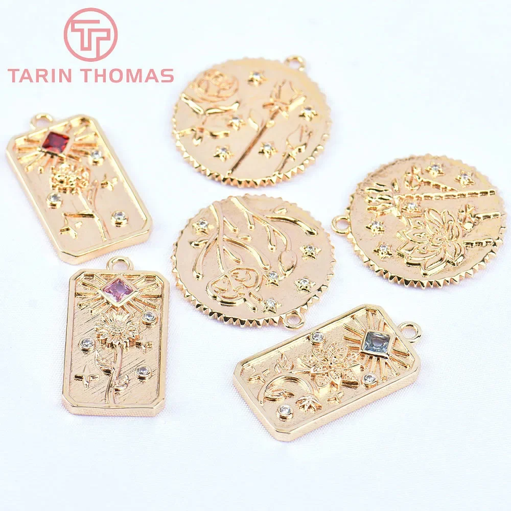 

(5834) 4PCS 21MM 24K Gold Color Brass with Zircon Flower Charms Pendants High Quality DIY Jewelry Making Findings Wholesale