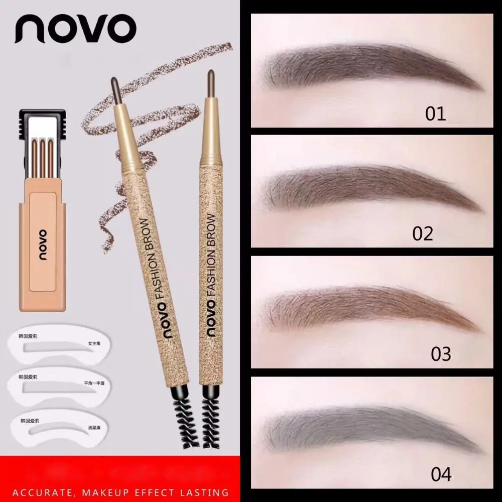 Fashion 4 Colors NOVO Eyebrow Pencil Longlasting Waterproof EyeBrow Template Kit Natural Professional Eye Makeup Tool