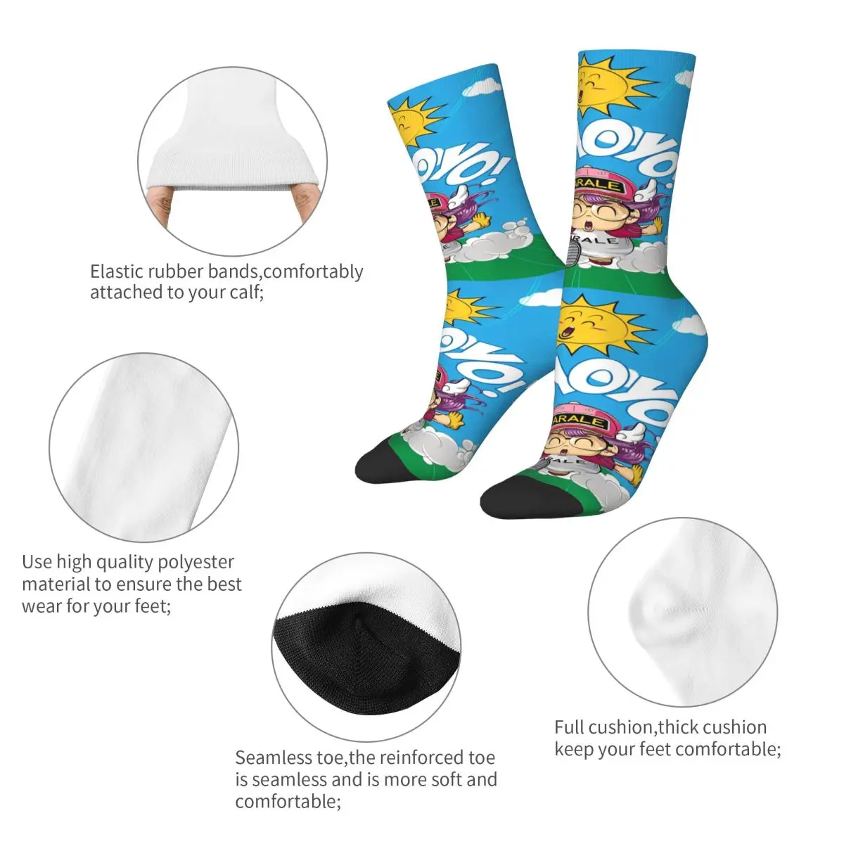 Colorful Hoyoyo Dr.Slump Basketball Socks Arale Norimaki Manga Polyester Long Socks for Unisex