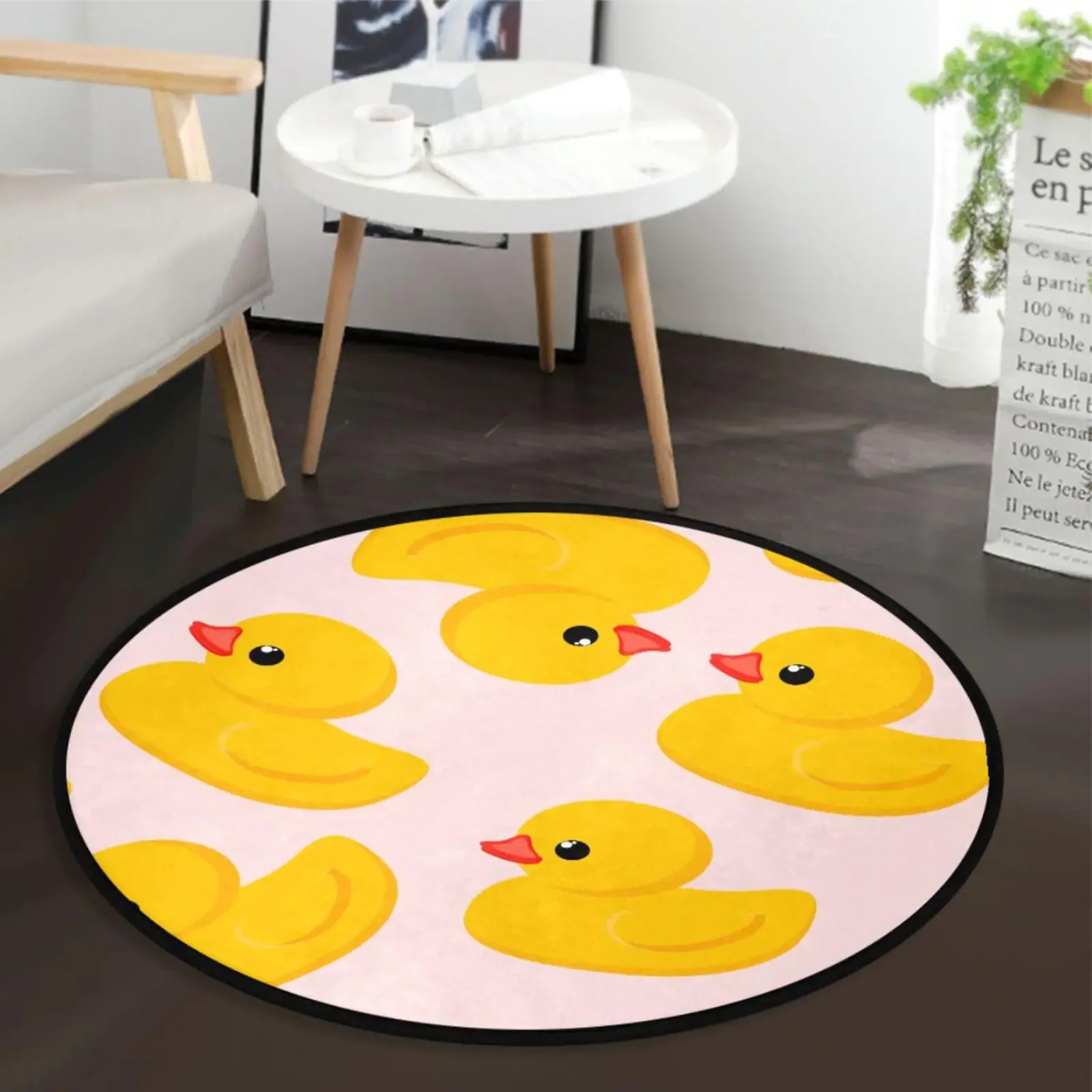 Cute Rubber Duck Round Carpet Cartoon Animal Circle Rug Kids Playroom Bedroom Living Room Balcony Floor Mat Home Decor Doormat