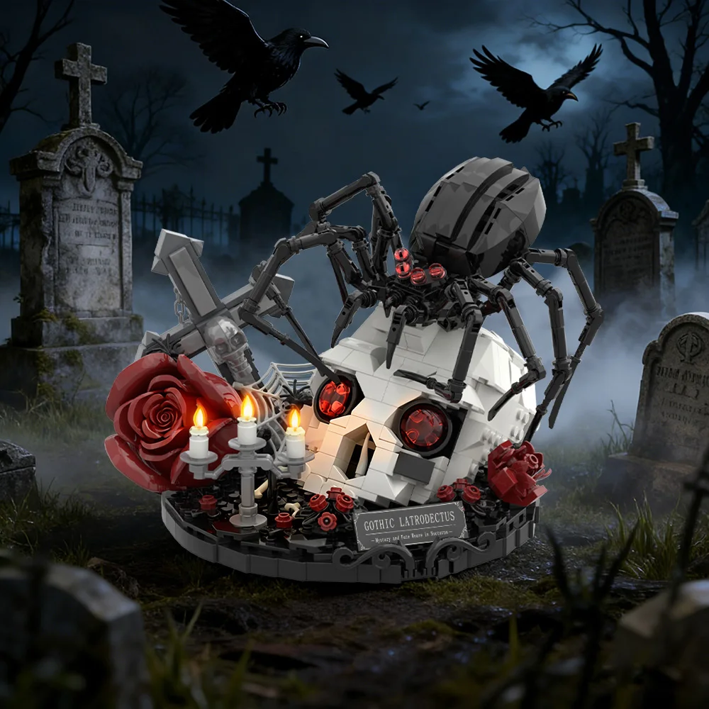 

MOC Goth Flower Spider Building Blocks Dark Fantasy Spider Rose Artistic Decor Bricks Toy Adult Gift