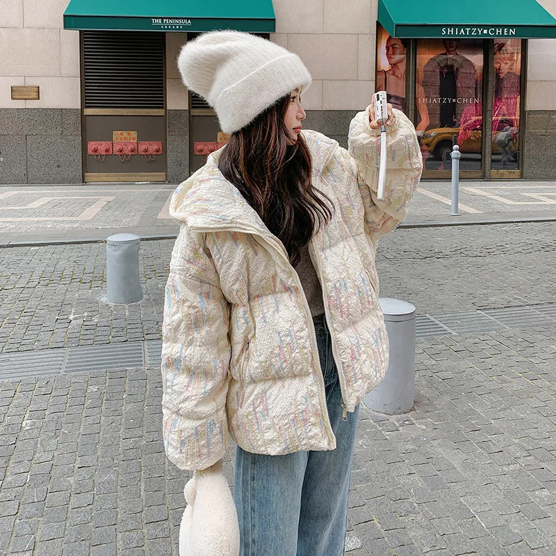 

Winter small fragrance style pressure wrinkled bread cotton jacket women loose and thick warm design sense cotton jacket