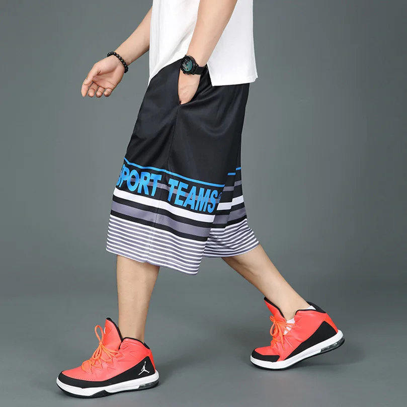 Baggy Shorts Men Patchwork Striped Letter Print Sportswear Oversize Streetwear Men\'s Sports Training Beach Pants Summer