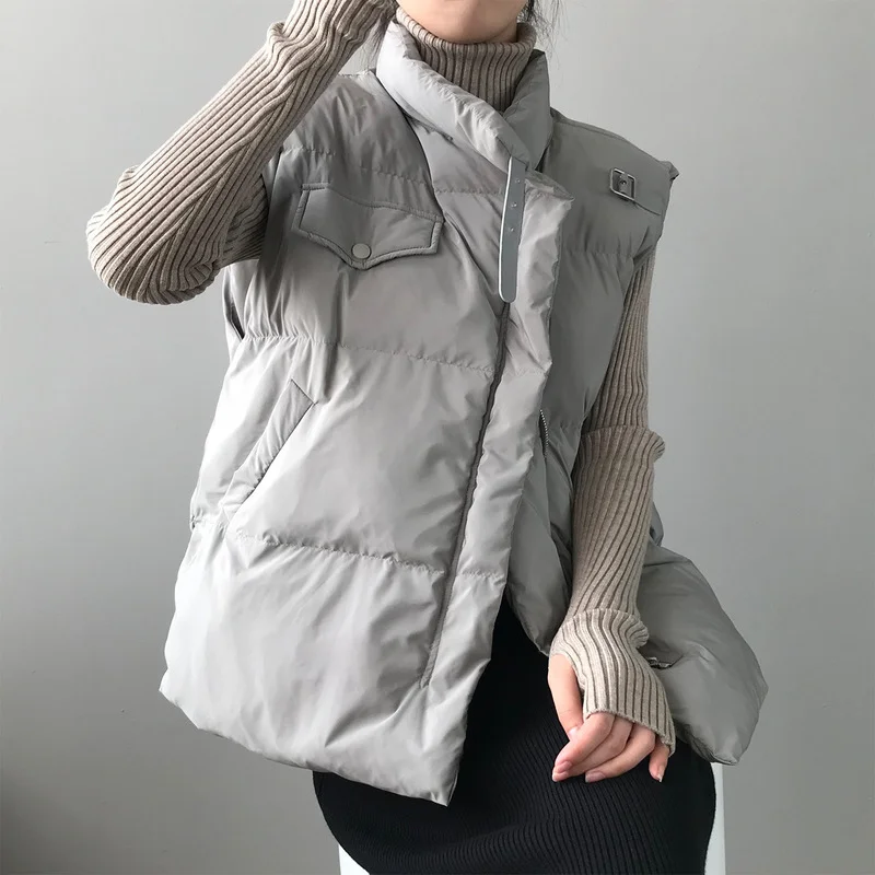 

Windproof Lightweight Gilet Warm Female Duck Down Coat Sleeveless 2021 Winter Women's Warm Solid Stand Collar Vest Waistcoat New