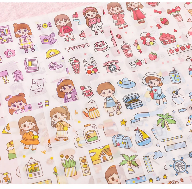 6 Packs of 24 Sheets in Total Cute Girl Hand Account Stickers DIY Stationery Materials Creative Cartoon Scrapbook Decoration