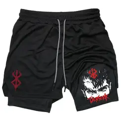 Men's Gym Performance Shorts Anime 2 In 1 Running Quick-Drying Jogging Short Pants Workout Sportswear Yoga Basketball