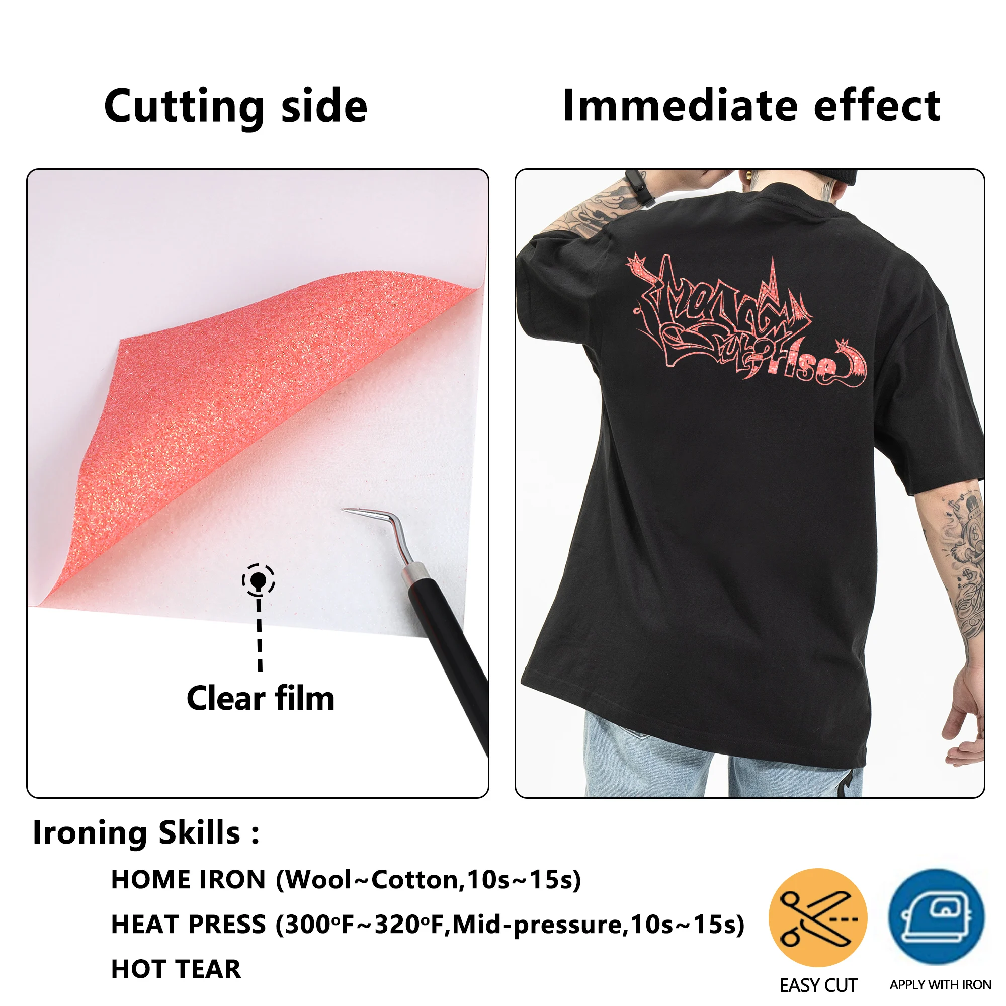 Glow in The Dark Glitter HTV Vinyl, Heat Transfer Vinyl for T Shirt, Iron On Vinyl For All Cutter Machine, Easy to Cut &Weed