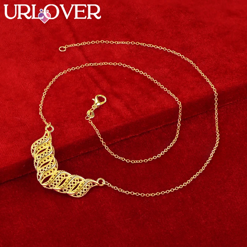 

URLOVER 18K Gold Necklace For Woman Leaf Chain Necklaces Lady Fashion Party Wedding Engagement Charm Jewelry Cute Birthday Gifts