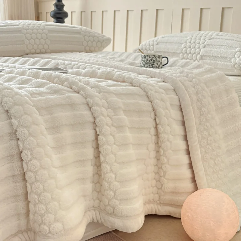 1pc Weighted Coral Fleece Blanket,White Soft Warm Jacquard Plush Throw Bed Sofa Cover Nap Flannel Blankets Drop Shipping 180*200 - view 5