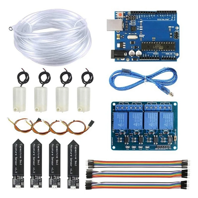 

4-Way Auto Watering DIY Kit With Motherboard For UNO R3 4-Way Relay Auto Watering Garden Flower Kit