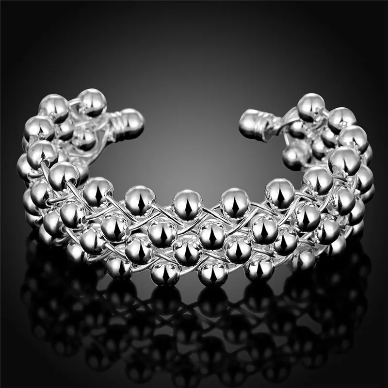 Hot 925 Sterling Silver Bracelets For Women Grape Beads Bangle Fashion Wedding Party Christmas Gift Girl Student Jewelry