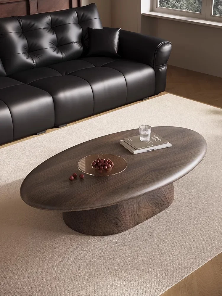 Medieval Coffee Table Living Room Household Small Apartment Modern Simple Designer Wabi Sandy Wind Black Walnut Oval Table