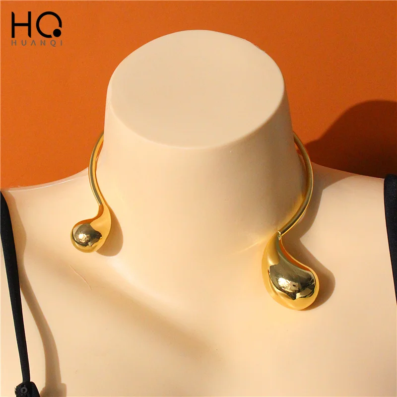 HUANQI Water Drop Balls Shaped Open Chunky Necklace for Women Fashion Heavy Choker Punk Gothic Exaggerated Ladies Jewelry 2024