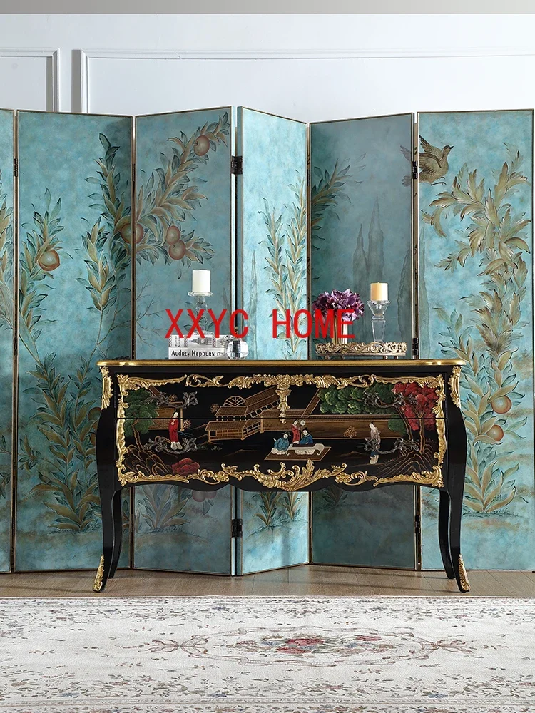

Retro French Tripe Entrance Cabinet Solid Wood High-End Palace Style Chest of Drawers