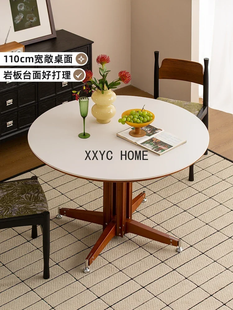 Chinese Style Stone Plate Dining Table Solid Wood Retro round Table Home