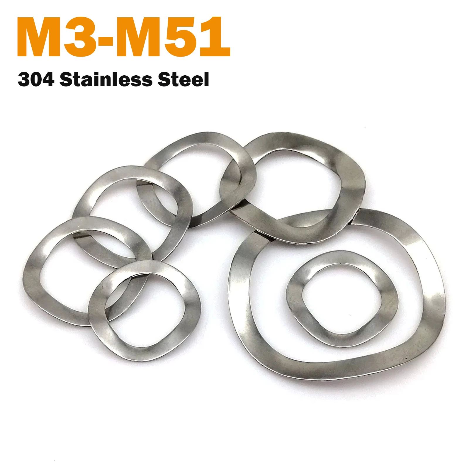 M3 M4 M5 M6 M8 M10 M12 M14 M16 M19 ~M51 Wave Washer 304 Stainless Steel Bearing Shafts Three Wave Crest Type Spring Washer
