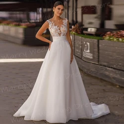 Fashionable Women Wedding Dresses Pretty Appliques Lace Bridal Gowns Charming Sleeveless Backless Vestidos De Novias Customized