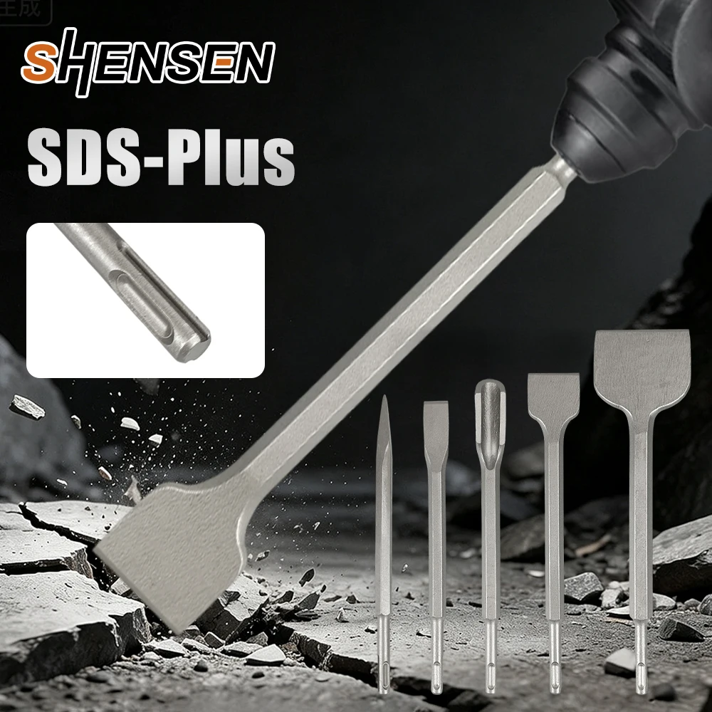 5Pcs SDS Plus Rotary Hammer Chisel Set Point Flat Groove Chisel for Concrete Brick Wall Rock Demolition