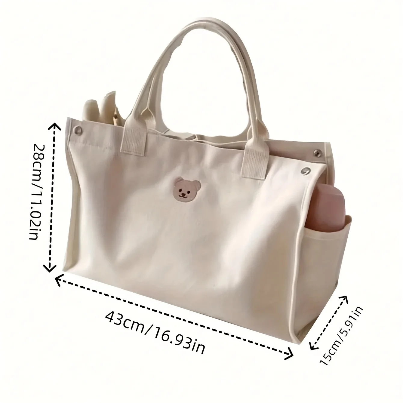 A Personalized Custom-Made Mommy Handbag, Portable Bag for Outings, Large-Capacity Canvas Mommy Bag, Embroidered Bear Casual Versatile Bag for Moms, Lightweight Handbag for Outings, Travel and Picnic Storage Bag, Personalized Embroidered Name Bag