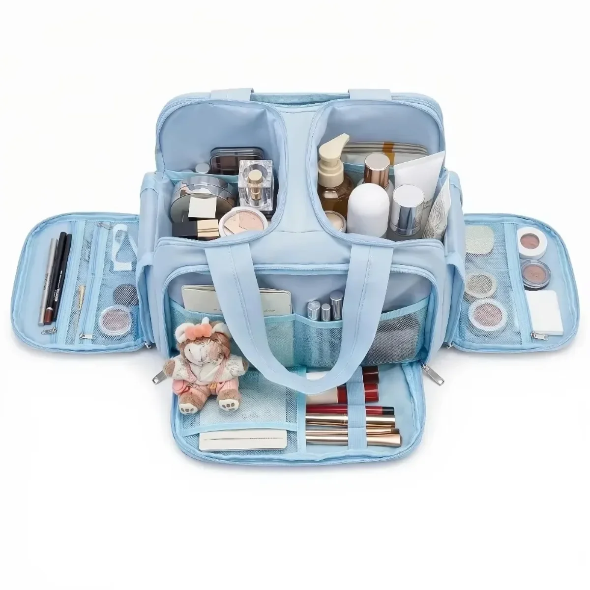 Travel Makeup Bag – Large-Capacity Multi-Compartment Organizer for Toiletries and Cosmetics – Portable Travel Storage Case