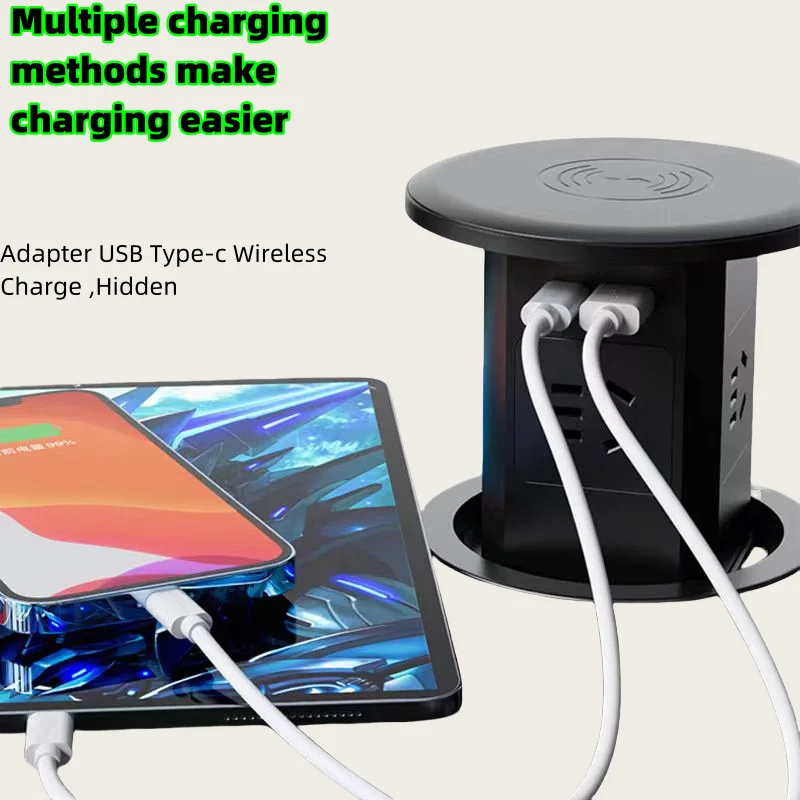 自動リフティングデスク電源ソケットタワー,USB Type-c,ワイヤレス充電,隠しリフト,リフト,エンハンサー,us,uku,unプラグアダプター