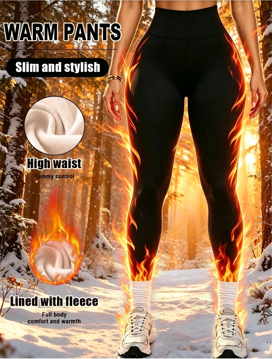 Women Fleece Lined Warm Leggings High Waist Thermal Pants Slim Fit Winter Workout Yoga Pants Stretch Trousers