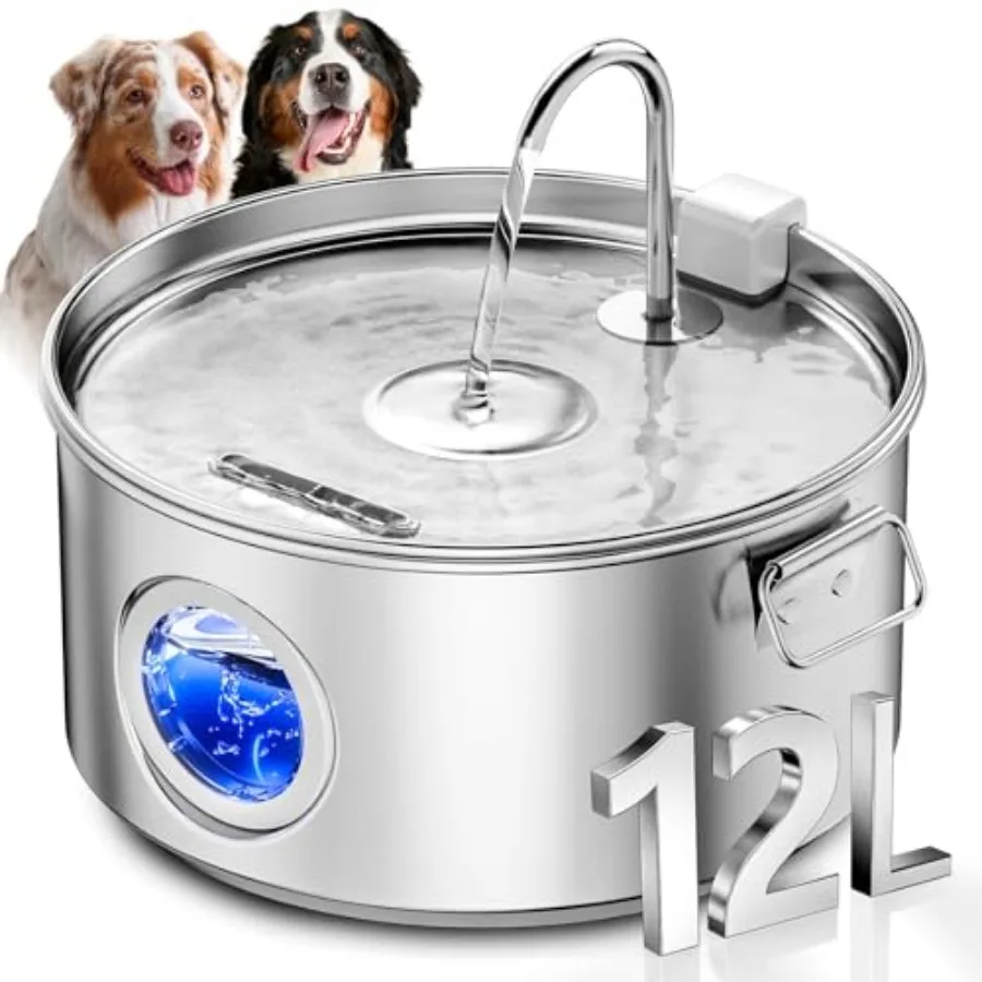

Water for Large s/406oz/12L Stainless Steel Pet Water Quiet Dog Water Bowl Dispenser with Visible Window for Large Dog Multi-pe