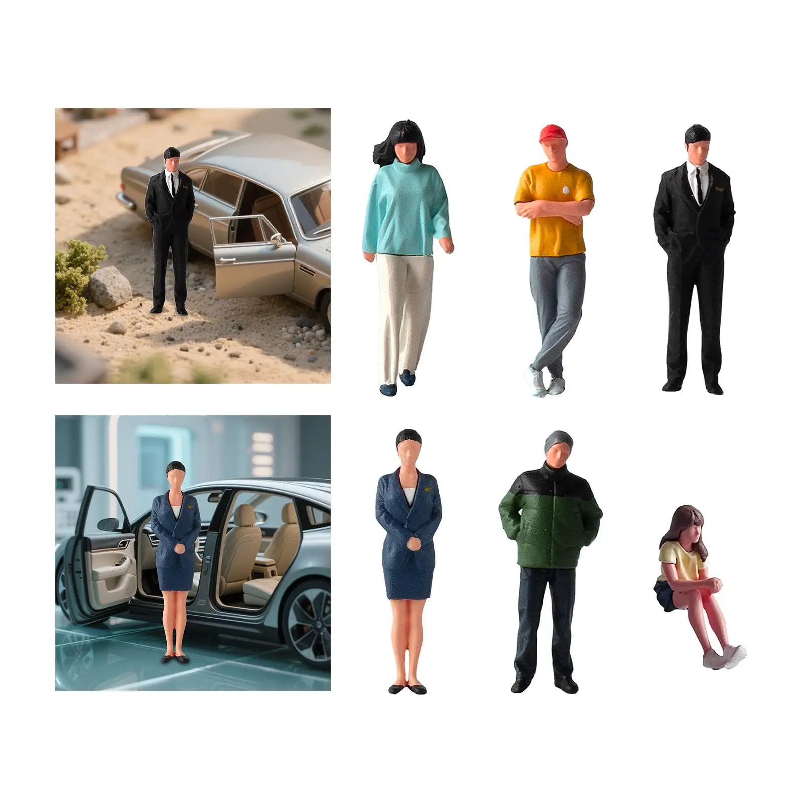 Diorama 1/64 Scale คนรูปเรซิ่นกระตุ้น Photo Prop Street คนรูปสําหรับตารางทราย Miniature โครงการภูมิทัศน์