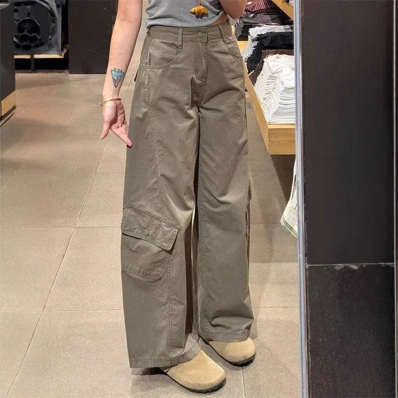 Cargo Pants Womens Elastic Full Pocket Summer Nylon Oversized Vintage Wide-Leg Streetwear Breathable Quick-Drying For Urban Sexy