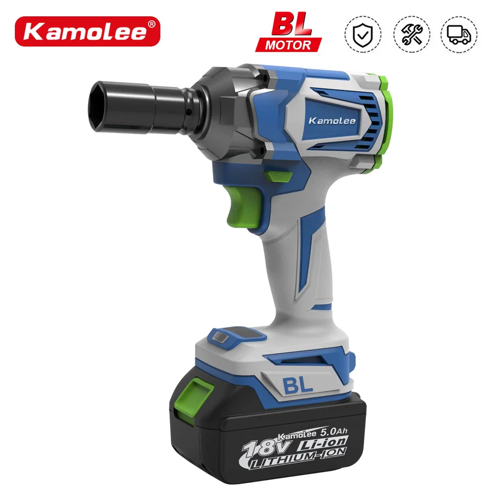 Kamolee-llave de impacto eléctrica sin escobillas, Torque de 1200n. M, 1/2, 1/4 pulgadas, batería de iones de litio para batería Makita de 18V