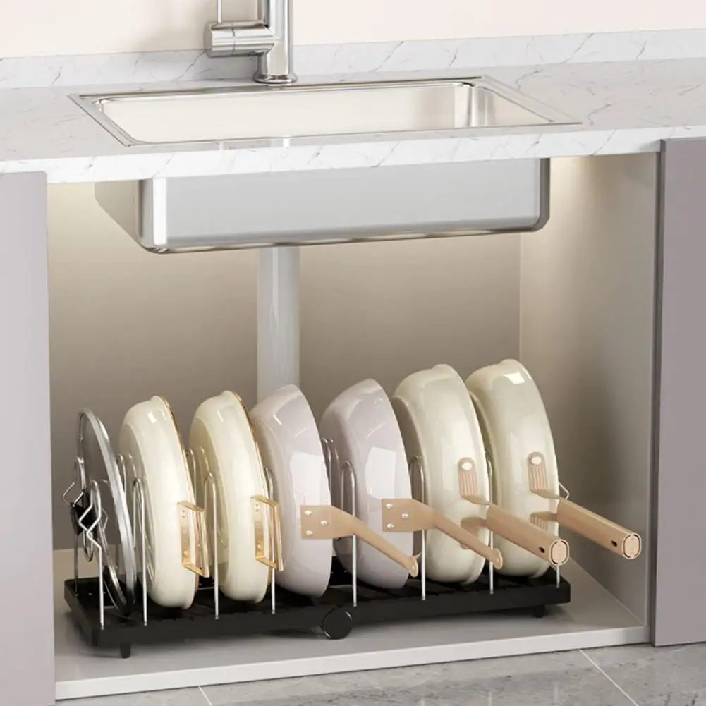 

Pot Lid Holder Pot Lid Organizer Expandable Stainless Steel Pot Rack Divider Adjustable Kitchen Cabinet Lid Organizer