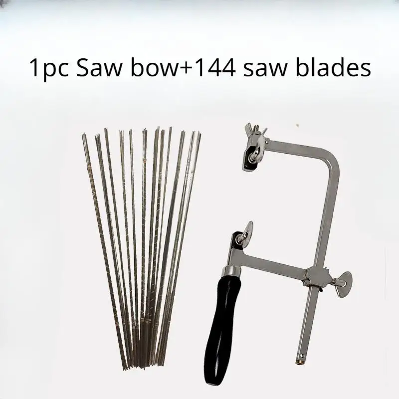 Saw Bow with 144 Blades Black Handle U Shaped Woodworking Flower Wire Saw for Jewelry Gold Making