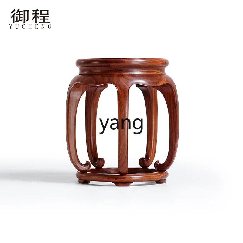 

LH lobular red sandalwood paint-free wax-free round drum stool, simple solid wood