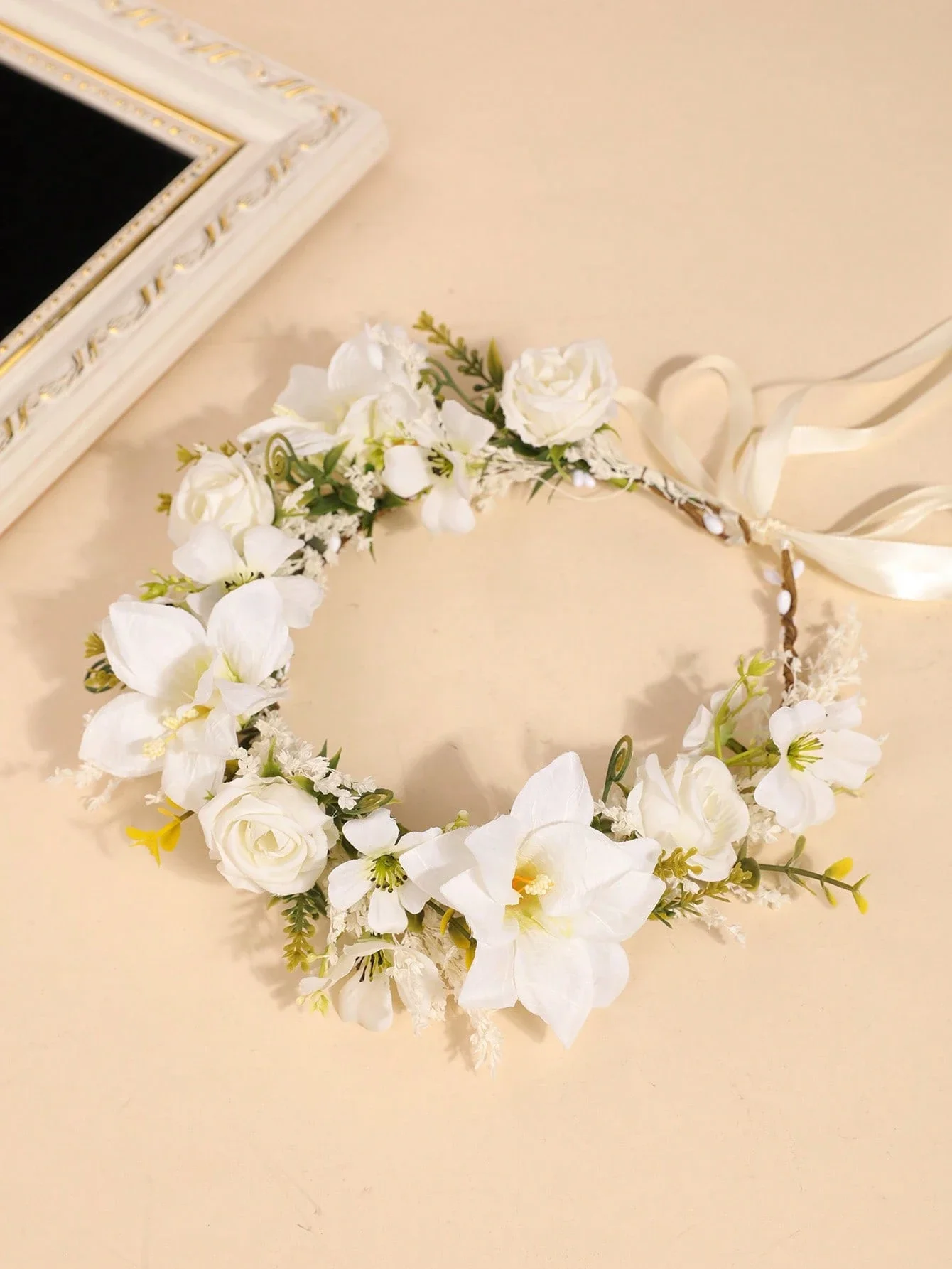 

1pc Pink Rose Flower Bohemian Floral Wreath, Romantic For Wedding Season, Crowns, Tiara, Costume Crown, Hair Garland, Head