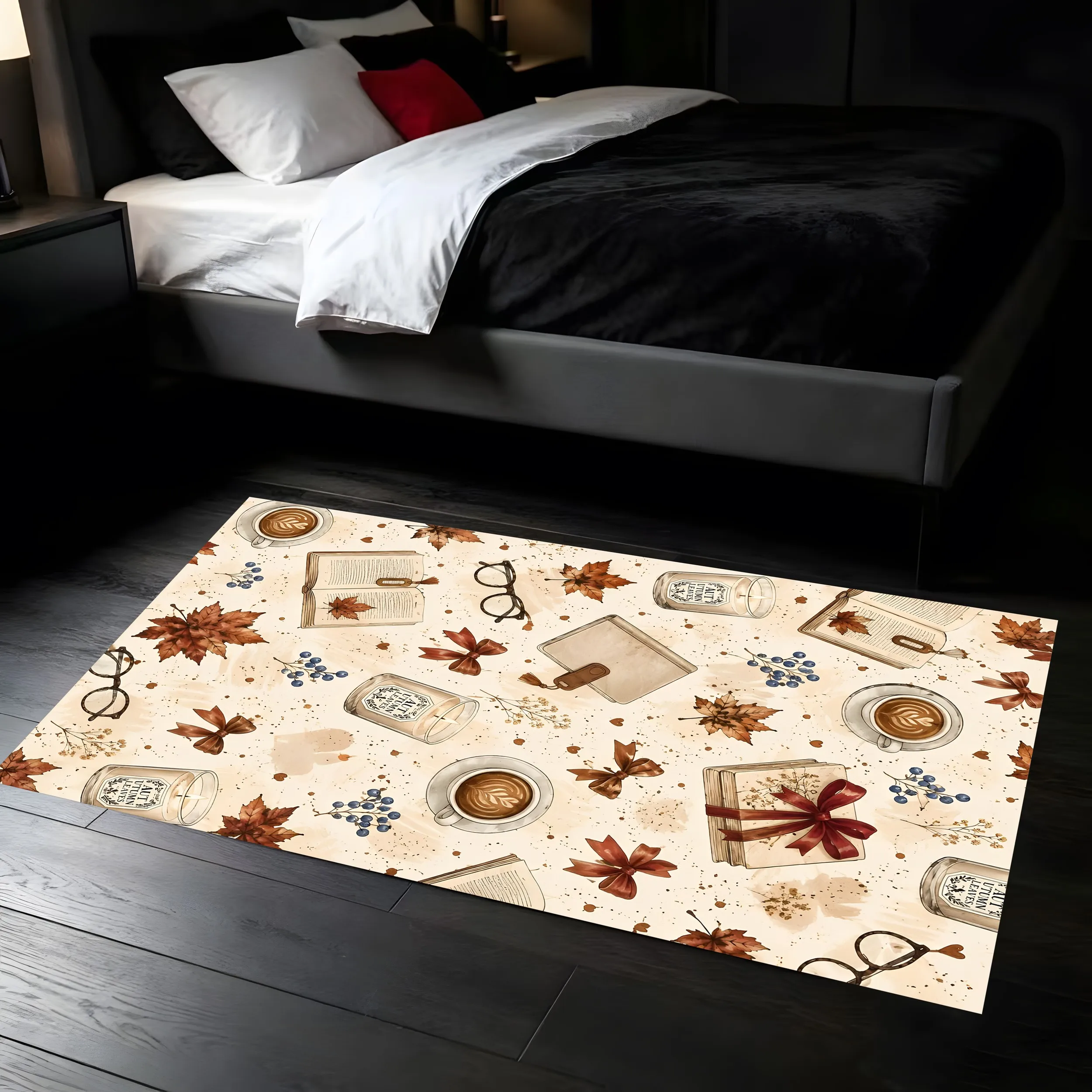 2D Carpet Maple Leaves Coffee Featuring Autumn Elements Retro Watercolor Style Warm Soft Creating a Full Thanksgiving Atmosphere H