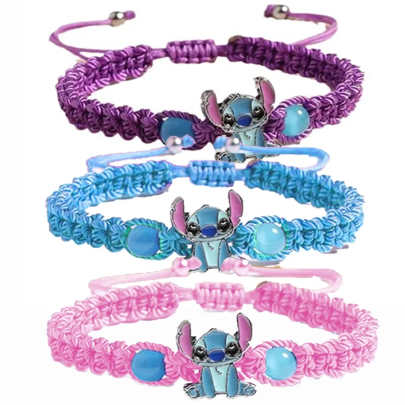 2024 New Disney Stitch bracciale ragazze Anime Cartoon Fashion Cute corda intrecciata regolabile gioielli creativi donne regali di natale